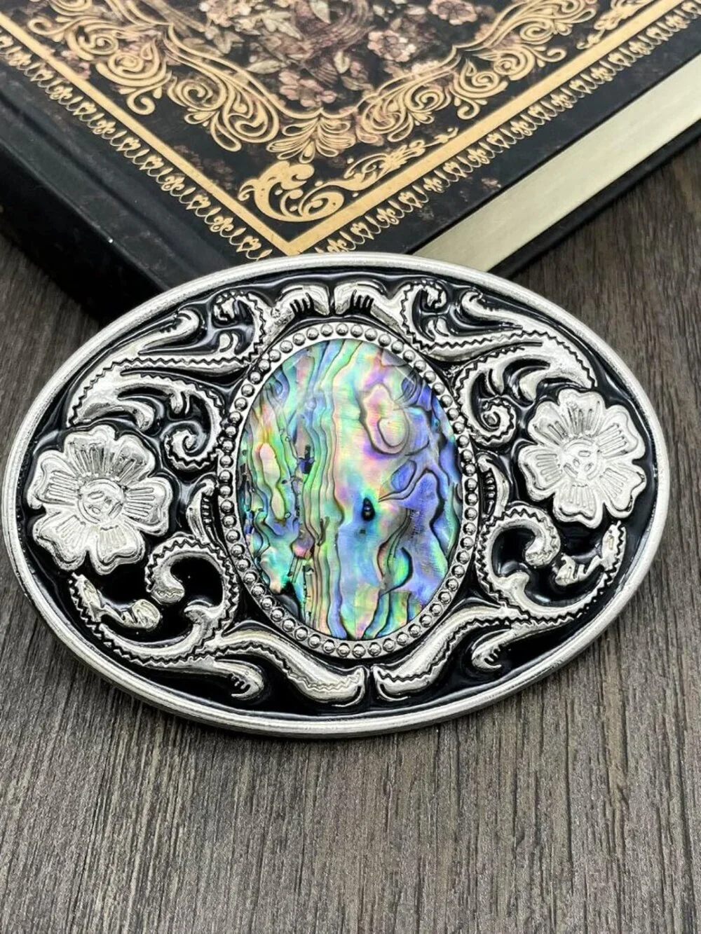 Men's Abalone Shell Vintage American Western Cowboy Turquoise Stone Belt Buckle